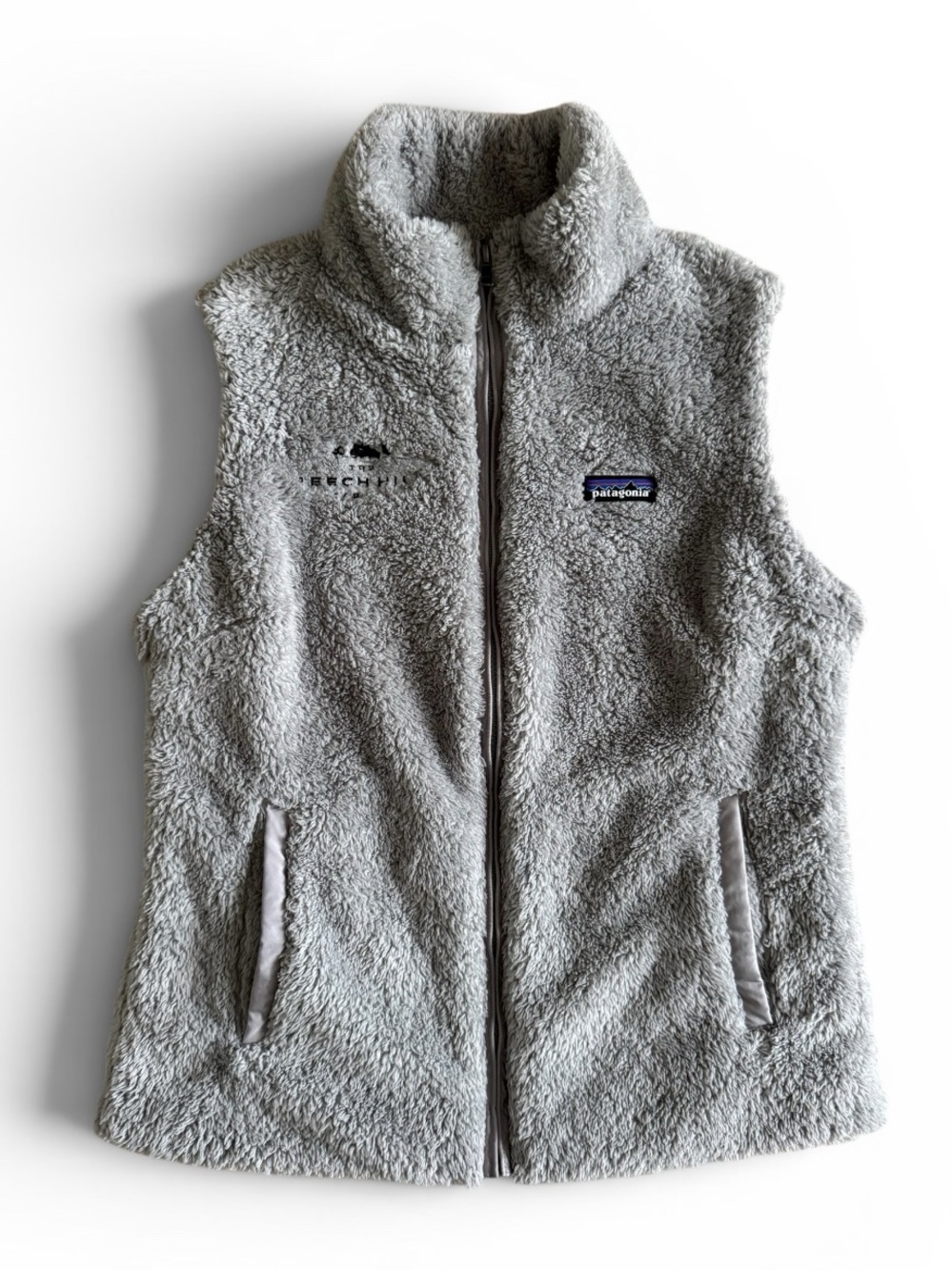 Patagonia Los Gatos Sherpa Fleece Vest Full Zip Beech Hill Logo Gray Large